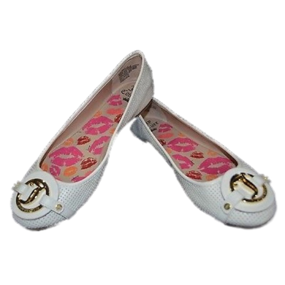 Juicy Couture White Gold Logo Ballet Flats NWT - Picture 6 of 7